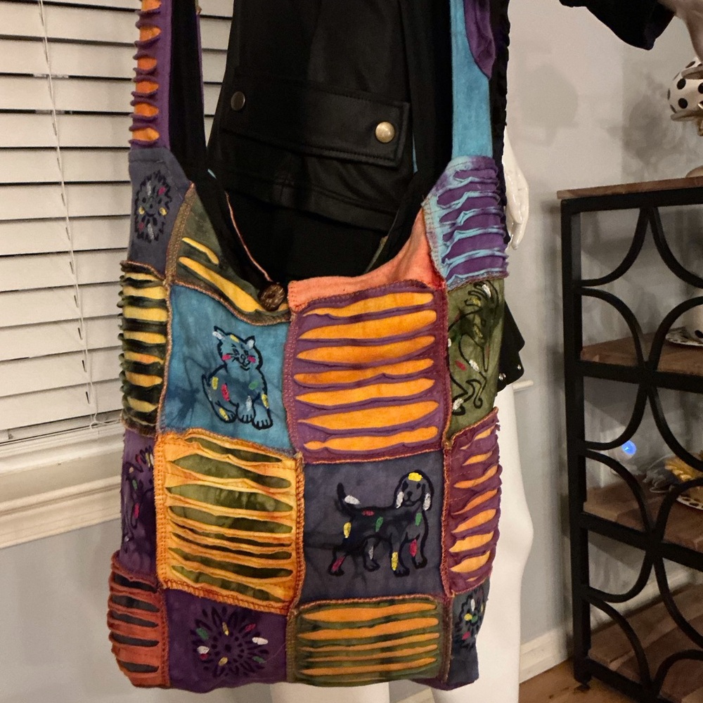 Rising International Razor Cut Multi Color Patchwork Hobo Shoulder Bag Hippie WM - Picture 15 of 16